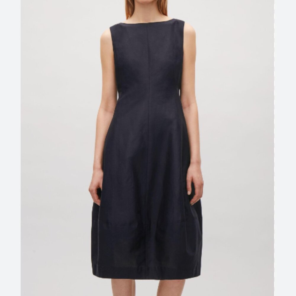 COS Sleeveless Cotton Black Flared Midi Dress 10